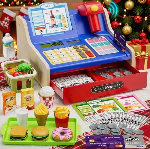 Wooden cash register for - register, kids