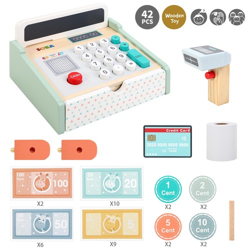 Wooden cash register toy - wooden,